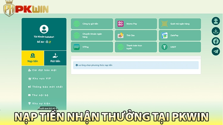 Minh họa ví điện tử nhận thưởng nạp tiền PKWIN 2025