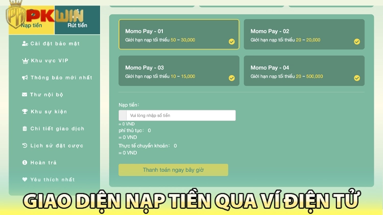 Minh họa ví điện tử nhận thưởng nạp tiền PKWIN 2025
